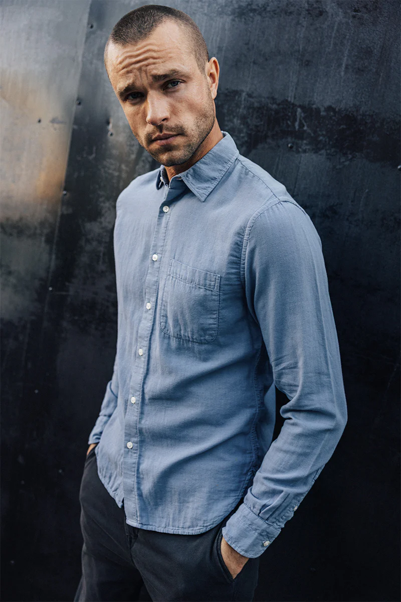 The Ripper Double Gauze Organic Cotton Shirt - Matte Blue - Image 6