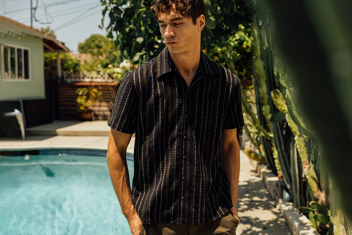 The Wrench Gauze Dobby Stripe Shirt- Black - Image 3