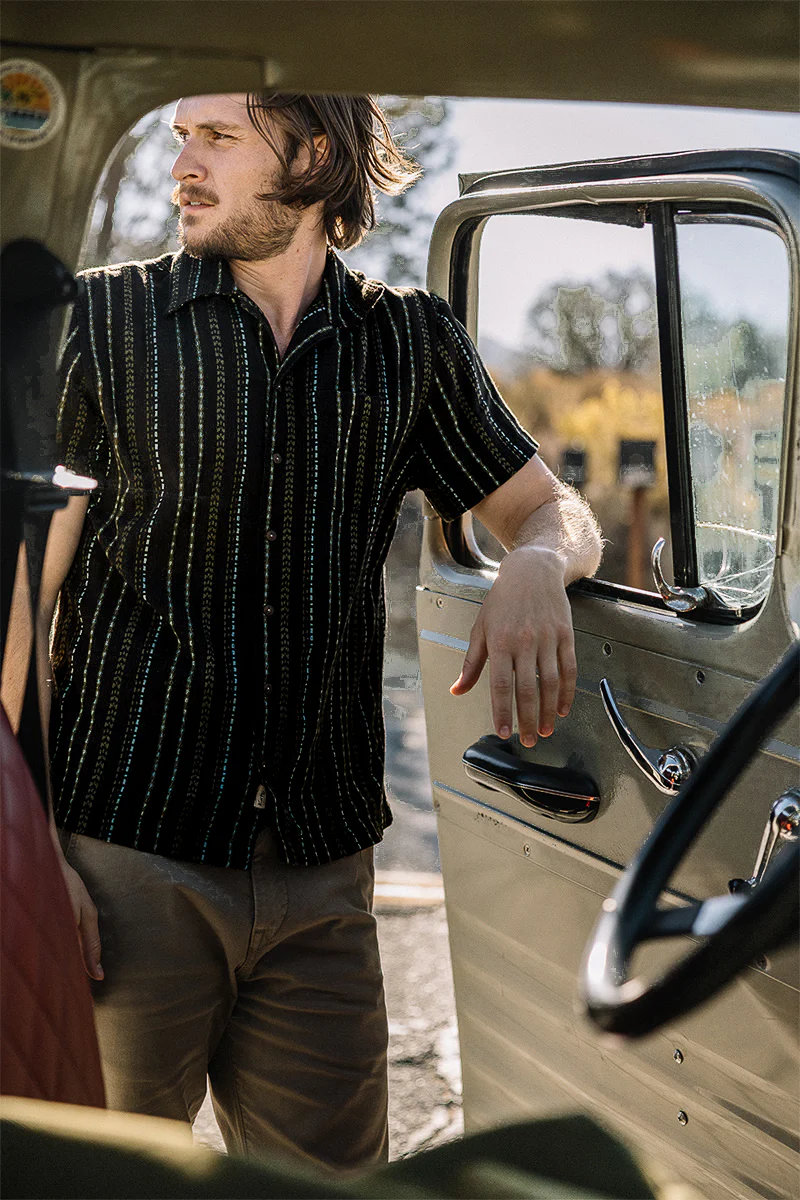 The Wrench Gauze Dobby Stripe Shirt- Black - Image 5