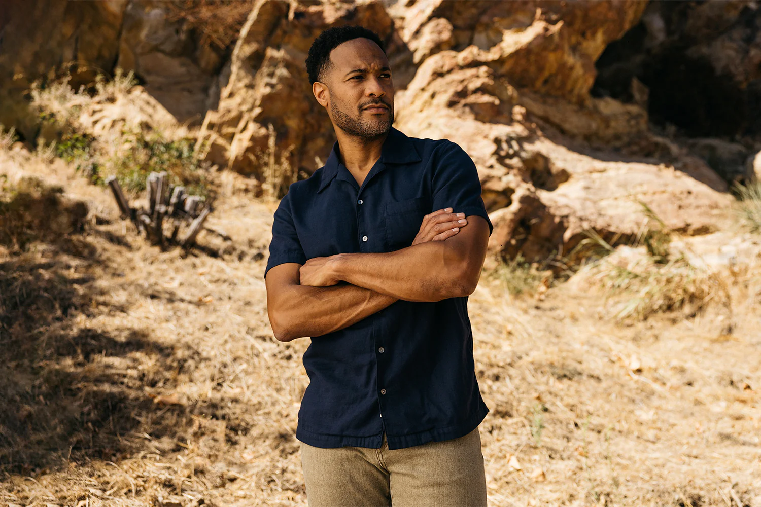 The Wrench Double Gauze Organic Cotton Shirt - Navy - Image 3
