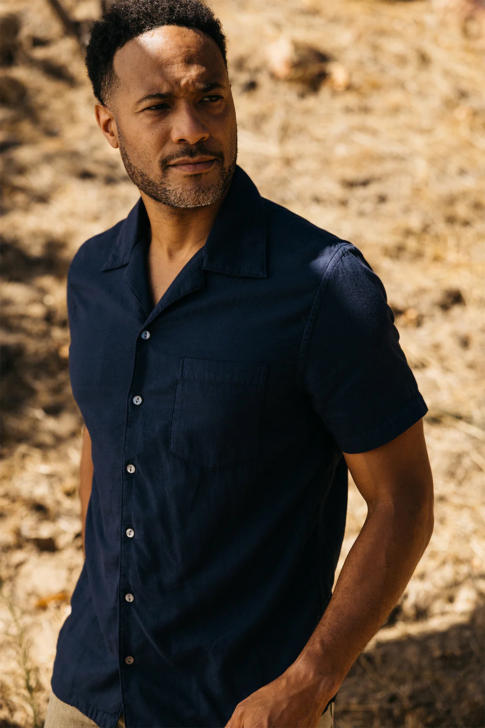 The Wrench Double Gauze Organic Cotton Shirt - Navy - Image 6